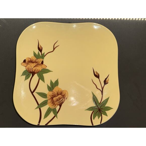 Vintage Set of 4 Weil Ware Rose Yellow Square Dinner Plate Set - Picture 4 of 7